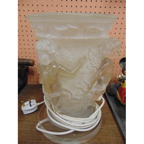 88 - Retro frosted Perspex lamp decorated in high relief with Cherubs, 12