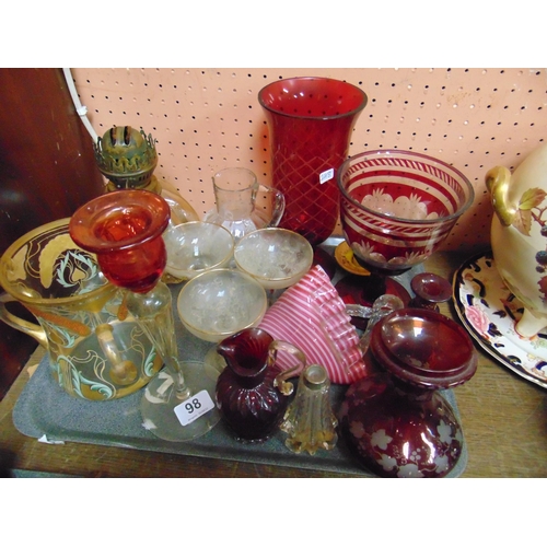 98 - Various coloured glassware etc.