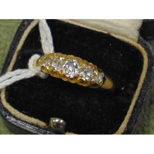 57 - 18ct yellow gold five stone diamond ring, total weight approx. 0.70cts, size R, 3.5g.