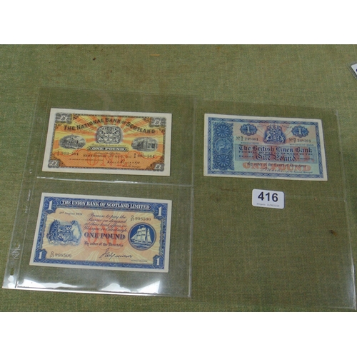 190 - Three uncirculated Scottish Banknotes, One pound British Linen Bank, 16/8/1949, National Bank of Sco... 