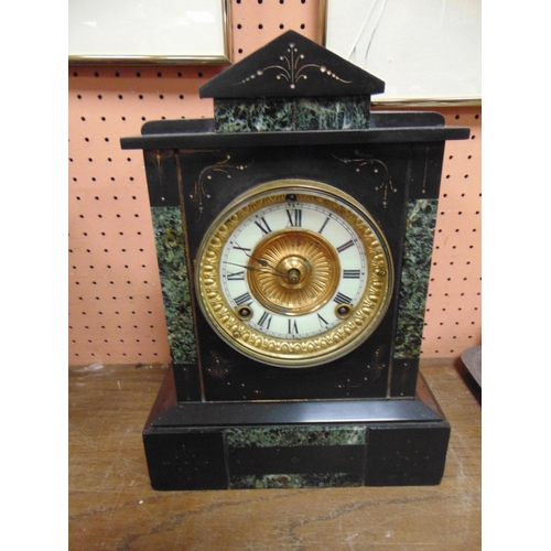 112 - Late 19th century black slate and marble mantle clock, 12.75