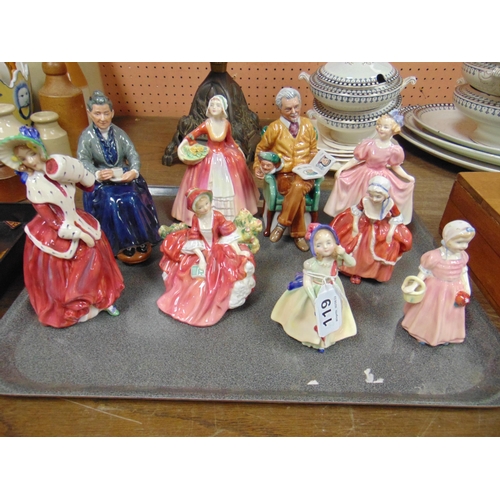 119 - Collection of nine Royal Doulton figurines.