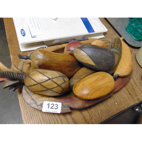 123 - Collection of carved wooden fruit.