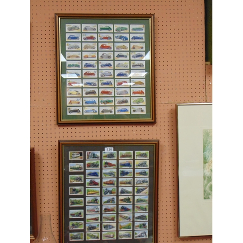 130 - Two framed sets of cars and trains cigarette cards.