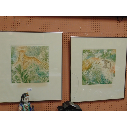 131 - Anna Pugh, two limited edition colour etchings, 'Lazy Leopard' no. 189 / 200, and 'Leaping Lion' no.... 