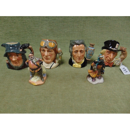 151 - Four Royal Doulton character jugs and two small Royal Doulton figures.