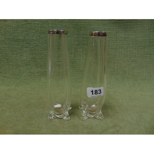 183 - Pair of blown glass vases with silver collars, 8