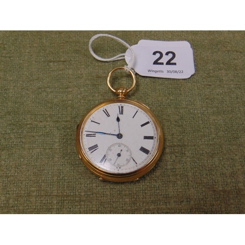 22 - 18ct gold pocket watch, open face with subsidiary seconds dial, key wind movement  signed Butt, Ches... 