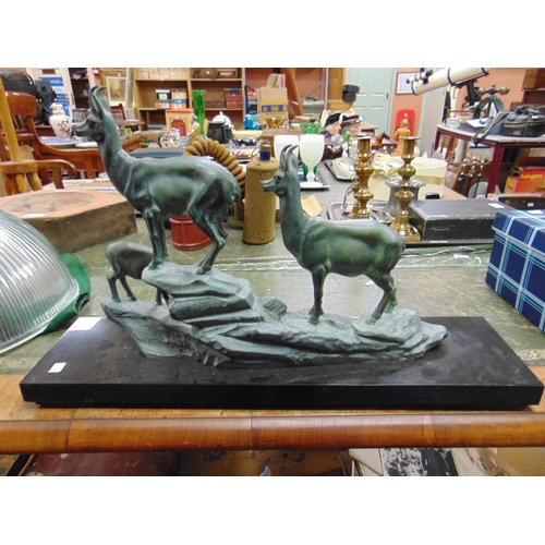 224 - Art Deco figure group, Gazelles, set on a faux marble base. 13x 21.5