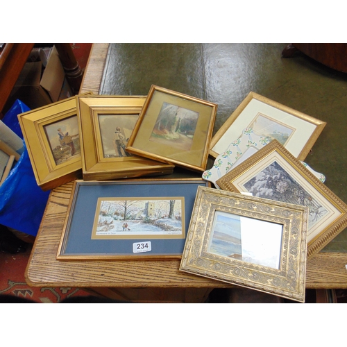 234 - Selection of framed and glazed miniature pictures and prints.