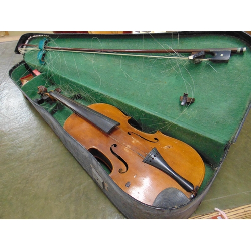 247 - Cased antique violin and bow.