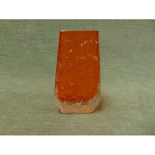 29 - Whitefriars tapered orange glass bark effect vase, 5.25