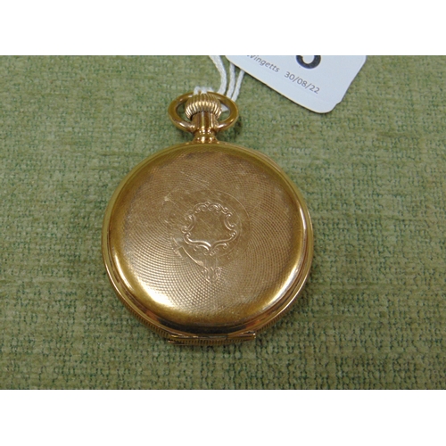 35 - Waltham gold plated open faced pocket watch, top wind.