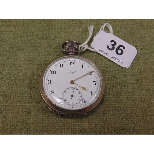 36 - Limit silver cased open faced pocket watch, top wind.