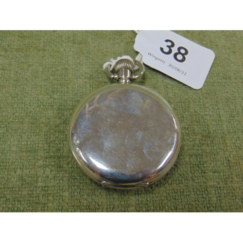 38 - Waltham Equity silver cased open faced pocket watch, top wind.