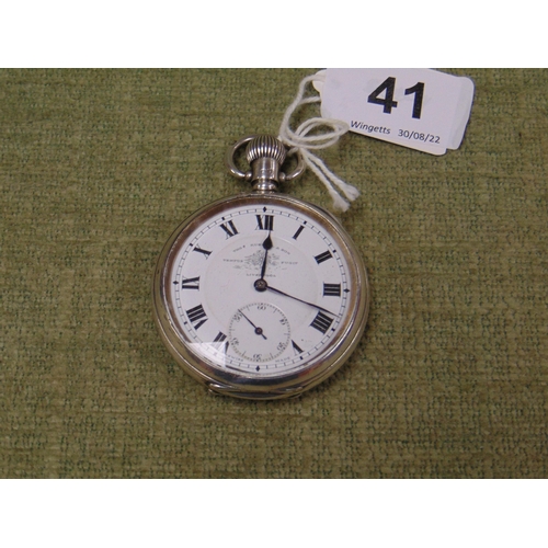 41 - Thomas Russell & Sons silver cased open faced pocket watch, top wind.