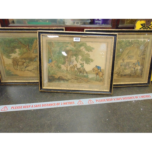 480 - Thomas Rowlandson, set of three framed and glazed engraved aquatints, 'The High Mettled Racer'. Each... 