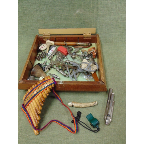 53 - Small table top display cabinet containing an interesting collection of whistles etc.