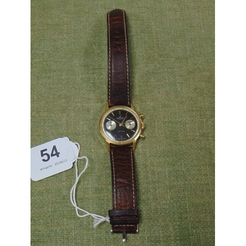 54 - Breitling Top Time chronograph wristwatch, 35mm gold plated case, reverse 'Panda' dial with gold col... 