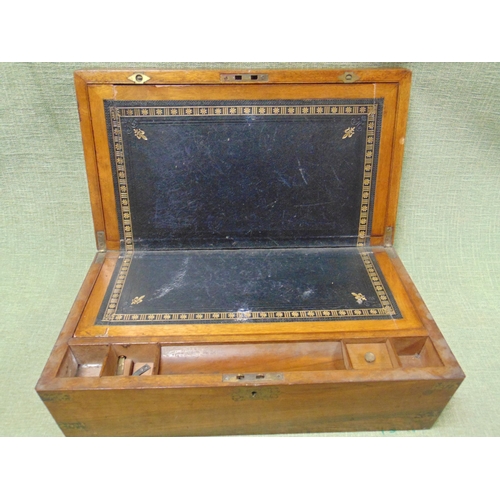 55 - Victorian brass bound walnut writing box, 18