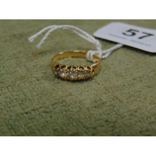 57 - 18ct yellow gold five stone diamond ring, total weight approx. 0.70cts, size R, 3.5g.