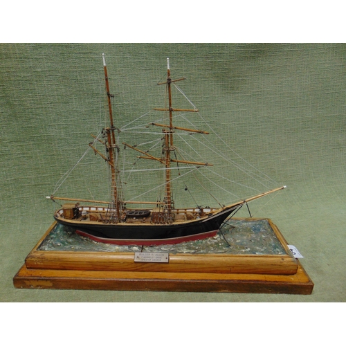 84 - Hand built painted wooden model of a twin masted sailing ship, 13