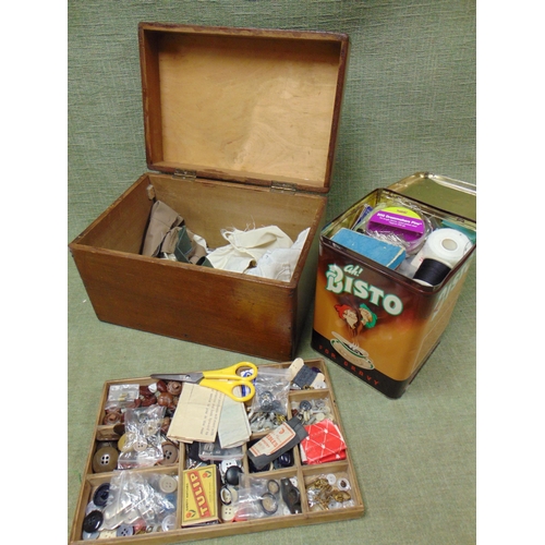 85 - Mahogany box containing sewing accessories.