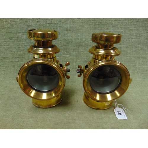 91 - Pair of antique Lucas 'King's Own' No. F.143 brass side lights, 3