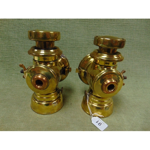 91 - Pair of antique Lucas 'King's Own' No. F.143 brass side lights, 3