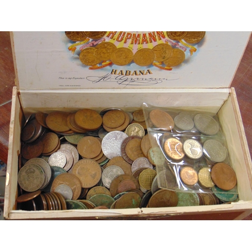 21 - Box containing a large collection of coins.