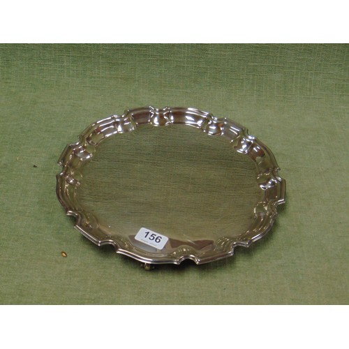 30 - Silver plated tray, shaped edge and on scroll feet.