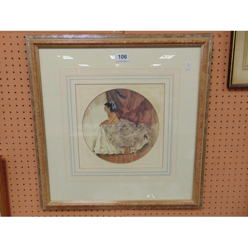 106 - Sir Russel Flint, framed and glazed colour print, seated lady.