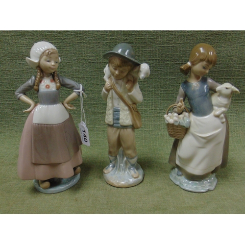 140 - Two Lladro figurines and a Nao example, (3).