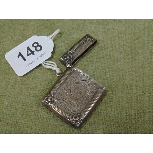 148 - Antique silver vesta case, having moulded floral and engraved decoration, maker William Henry Sparro... 