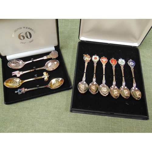 171 - Cased set of six plated spoons, commemorating Rugby's Five Nations tournament, and two other commemo... 