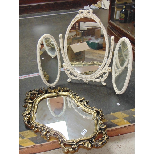 193 - Folding three plate dressing table mirror, together with a gilt framed mirror (2).