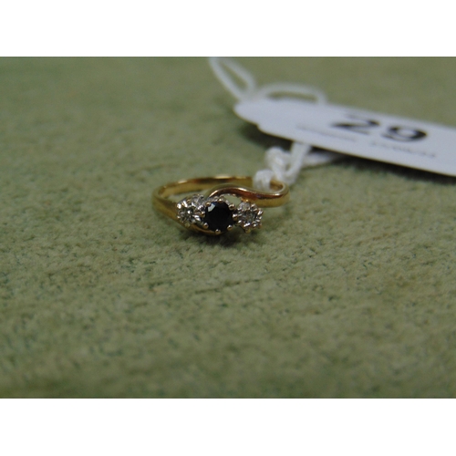 29 - 9ct gold Diamond and Sapphire ring , having London hallmarks. Size J.