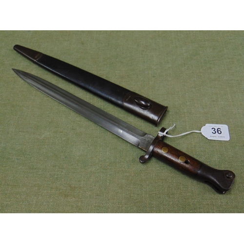 36 - British Military 1903 pattern bayonet , blade with crowned ER cipher, maker Sanderson Sheffield.