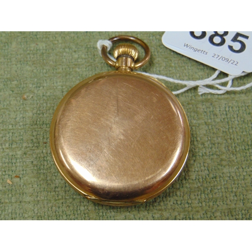 385 - Victorian enamel faced pocket watch, having Roman numerals and contained in a gold plated case.