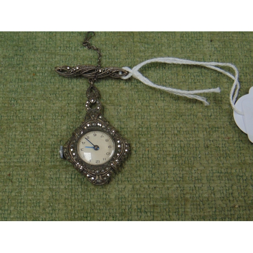 387 - Marquisite silver cased nurses watch.