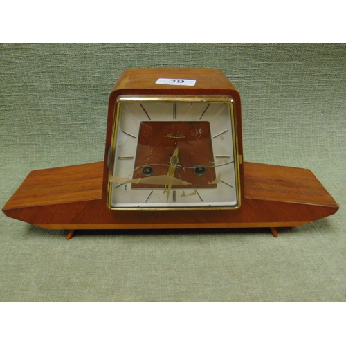 39 - Keinzle walnut veneered mantle clock (af).