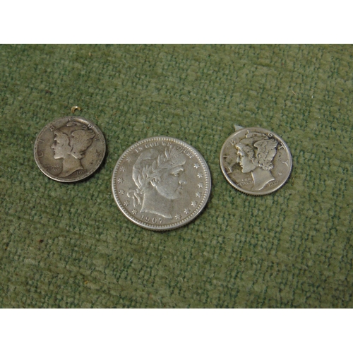 390 - Three US Silver coins,  25 cents , VF conditions , and two dimes 1917 & 1937.