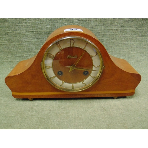 41 - Hermle walnut veneered mantle clock.