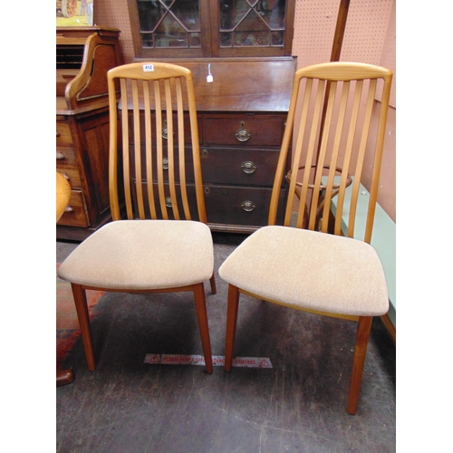 412 - Schou Anderson , set of six teak framed bar back dining chairs, having upholstered seats and on tape... 