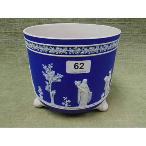 62 - Wedgwood blue basalt jardinière, with traditional decoration, 6.5