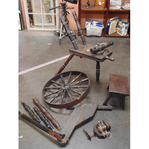 65 - 19th century spinning wheel and stool, for restoration.