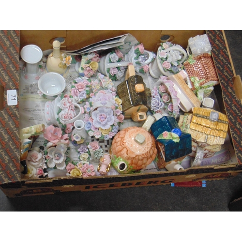 71 - Various novelty tea pots, floral encrusted china, etc.