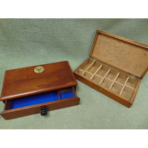 77 - Mahogany single drawer table top chest, having fitted interior and one similar example. (2).