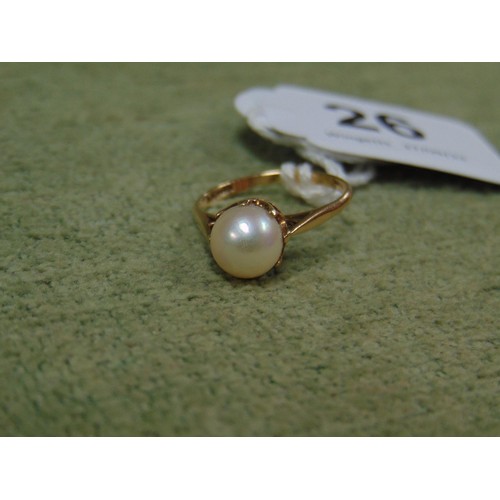 26 - 9ct gold ring, set with large pearl and having London hallmarks, size P.5