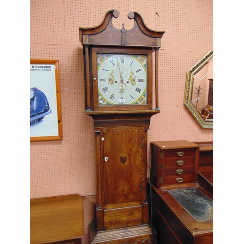 322 - Thomas Haywood, antique oak 8 day longcase clock, painted enamel dial decorated with birds, and havi... 